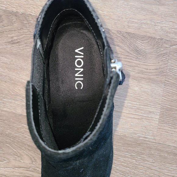 Vionic Suede and Leather Ankle Boots with Side Zipper in Black - Picture 3 of 6